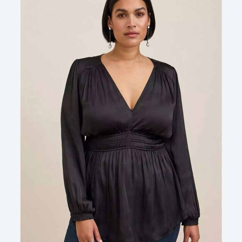 Torrid Black empire waist Smocked‎ Blouson sleeves long Sleeve Blouse 4